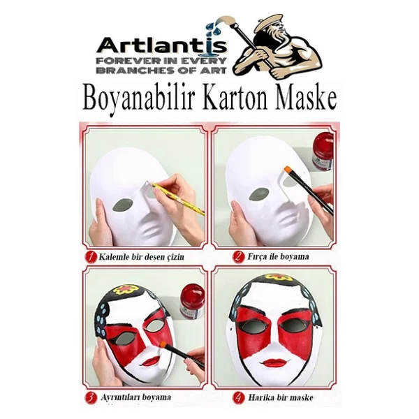 Maske Boyama 1 Adet Boyanabilir Karton Maske Lastikli İnsan Yüzü Suratı Yerli Üretim Okul Sınıf Etkinlikleri Hobi - Görsel 2