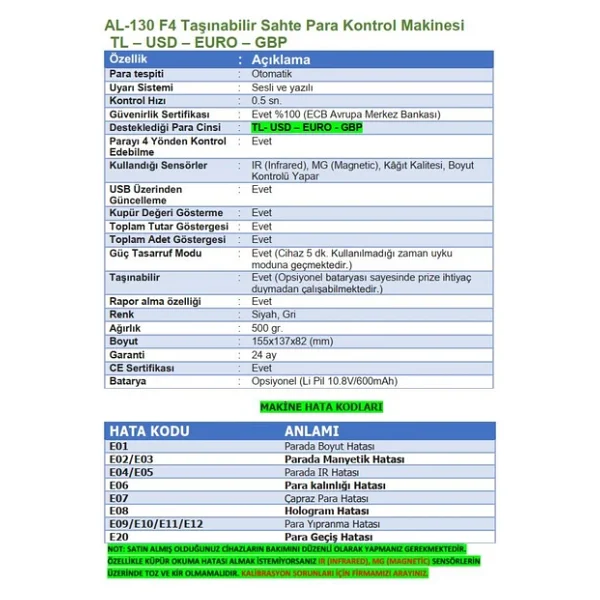 Bill Counter Al-130 F4 Sahte Para Kontrol Makinesi - Görsel 6