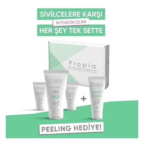Propia İlk Akne Seti - Yıkama Jeli 150 Ml + Nemlendirici Krem 40 Ml + Gece Onarıcı Krem 40 Ml + Peeling Hediye - Görsel 2