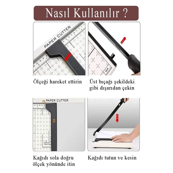 Giyotin Kağıt Kesme Makinesi A3 Metal Kollu Tablalı A5-A4-A3 Ayarlanabilir Sürgülü Paslanmaz Kaliteli - Görsel 5