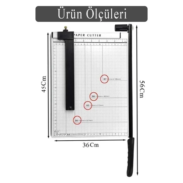 Giyotin Kağıt Kesme Makinesi A3 Metal Kollu Tablalı A5-A4-A3 Ayarlanabilir Sürgülü Paslanmaz Kaliteli - Görsel 4