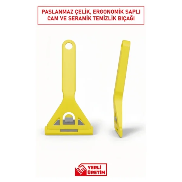 Eltos Cam Kazıma Bıçağı 3'lü Set Paslanmaz Çelik, Ergonomik Saplı, Güvenli Temizlik Aracı - Görsel 3