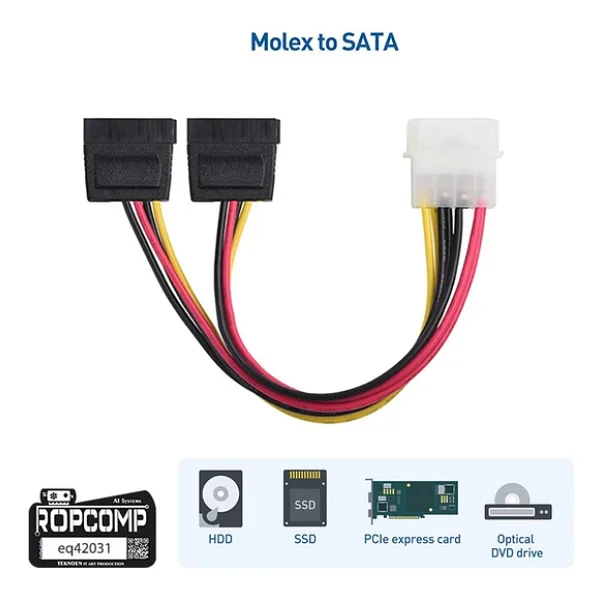 Ropcomp 4-Pin Molex Erkek - 15-Pin Sata Güç Dönüştürücü Ve Çoklayıcı Kablo - Görsel 5