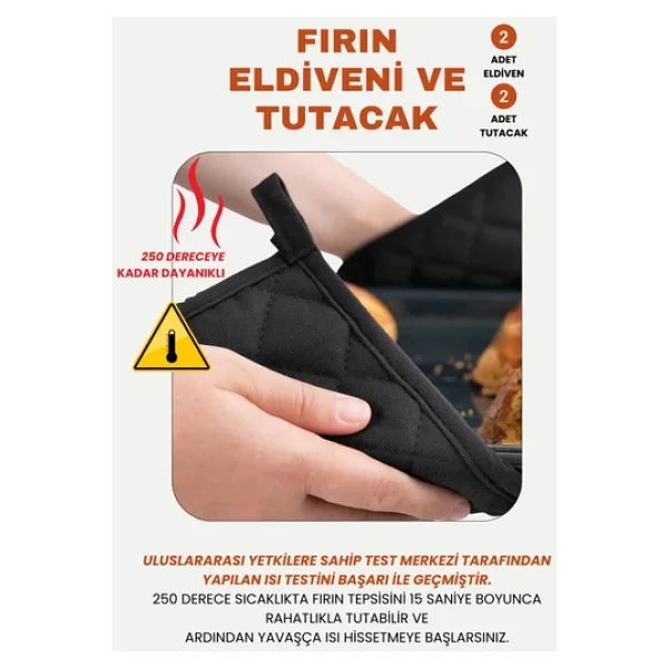 Yanmaz Ve Isıya Dayanıklı Fırın Eldiveni Ve Tutacak (2 Eldiven, 2 Tutacak) - Görsel 10