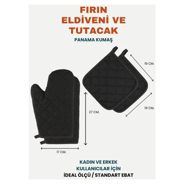 Yanmaz Ve Isıya Dayanıklı Fırın Eldiveni Ve Tutacak (2 Eldiven, 2 Tutacak) - Görsel 9