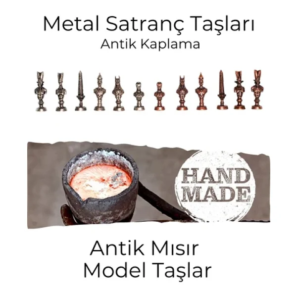 Mc40 Antik Mısır Figürlü Metal Satranç Takımı - Lüks Hediyelik Satranç Takımı - Görsel 5