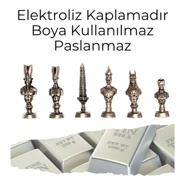 Mc40 Antik Mısır Figürlü Metal Satranç Takımı - Lüks Hediyelik Satranç Takımı - Görsel 7