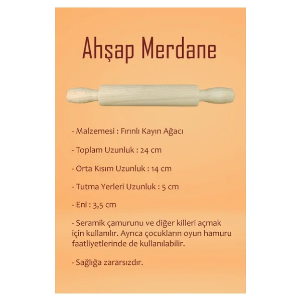 Plastik Ebeşuar Seti 7'li Seramik Seti Çamur Kesme Teli Ahşap Merdane Oyun Hamuru Merdanesi - Görsel 3