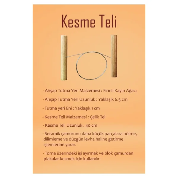 Plastik Ebeşuar Seti 7'li Seramik Seti Çamur Kesme Teli Ahşap Merdane Oyun Hamuru Merdanesi - Görsel 2