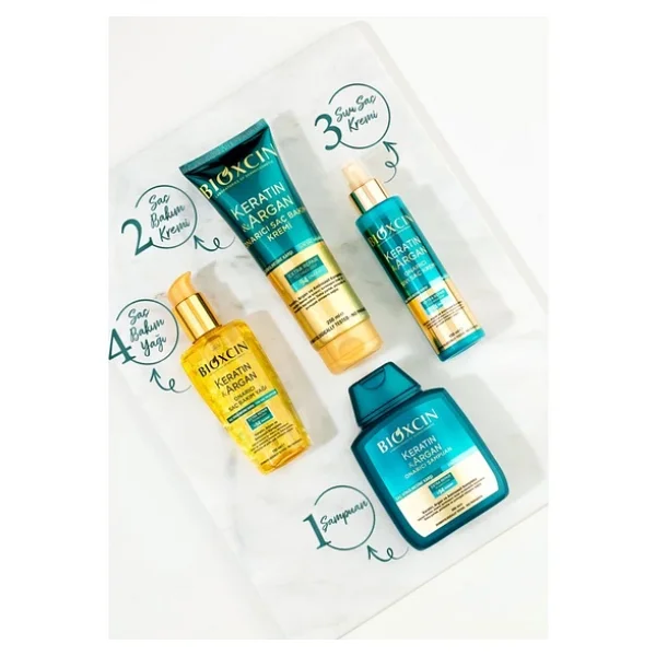 Bioxcin Keratin & Argan Onarıcı Saç Bakım Seti 300ml + Keratin Argan Saç Bakım Yağı + Saç Kremi - Görsel 5