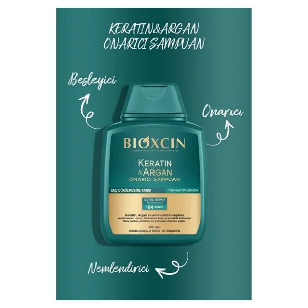 Bioxcin Keratin & Argan Onarıcı Saç Bakım Seti 300ml + Keratin Argan Saç Bakım Yağı + Saç Kremi - Görsel 2