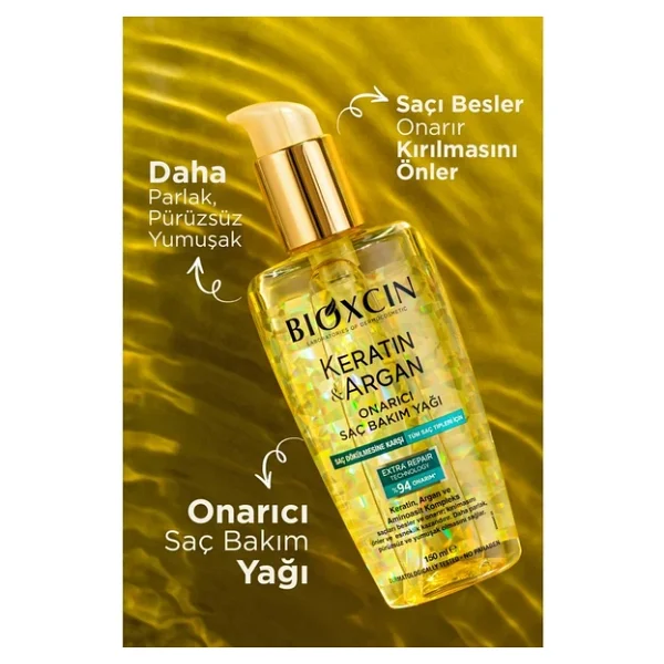 Bioxcin Keratin & Argan Onarıcı Saç Bakım Seti 300ml + Keratin Argan Saç Bakım Yağı + Saç Kremi - Görsel 3
