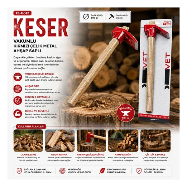Vakumlu Kırmızı Keser Ahşap Saplı-Findit - Görsel 4