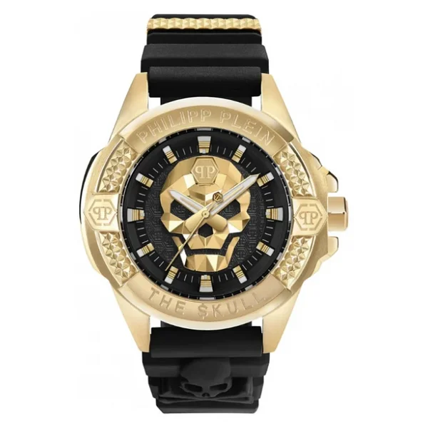 Philipp Plein The Skull PWAAA0221 Silikon Kordon Siyah-Altın Erkek Kol Saati - Görsel 4