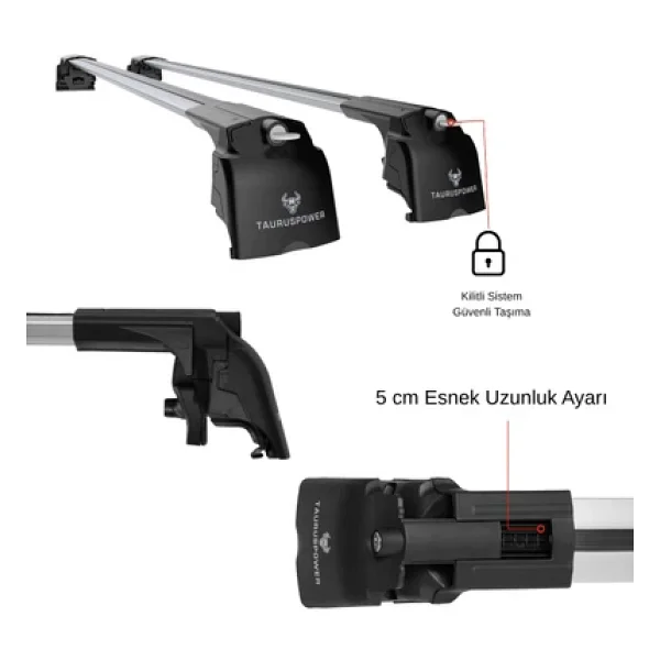 Tauruspower Suzuki Vitara 2015-2023 Uyumlu Trs-2 Kilitli Sistem Ara Atkı Tavan Barı Gri (2 Adet) - Görsel 4