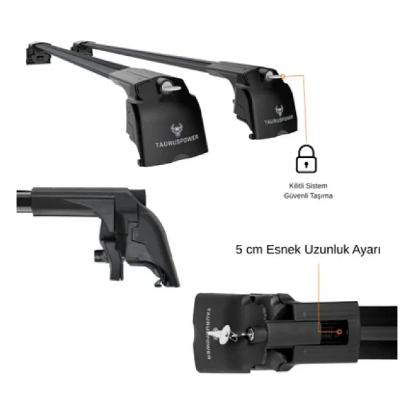 Tauruspower Chery Tiggo 7 Pro 2020-2024 Trs-2 Kilitli Sistem Ara Atkı Tavan Barı Siyah (2 Adet) - Görsel 4