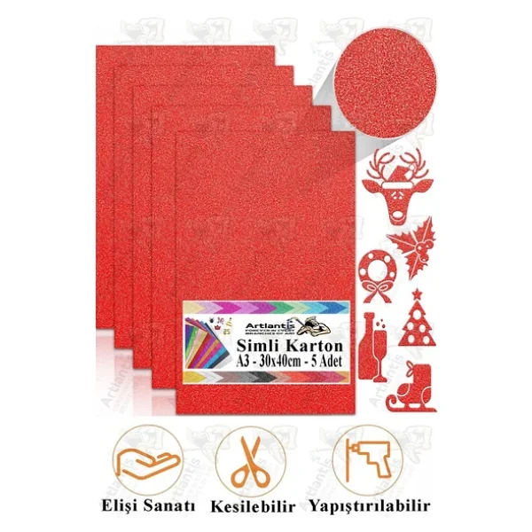 Simli Karton A3 30x40 Cm 5 Li 1 Paket Simli Fon Kartonu Parıltılı Kağıt Anasınıfı Kreş Etkinlik Proje Dekoratif - Görsel 5
