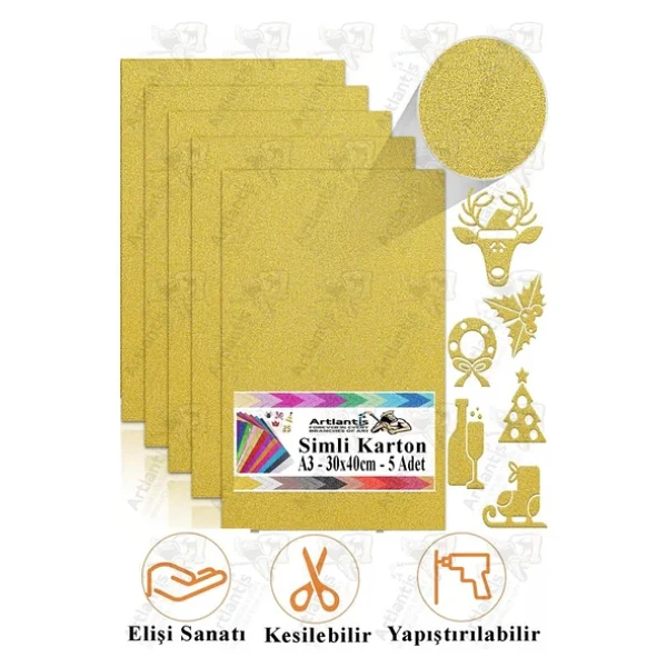 Simli Karton A3 30x40 Cm 5 Li 1 Paket Simli Fon Kartonu Parıltılı Kağıt Anasınıfı Kreş Etkinlik Proje Dekoratif - Görsel 2