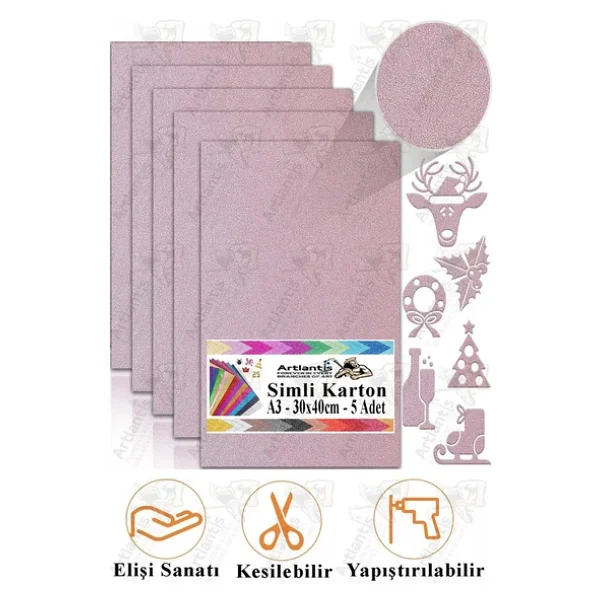 Simli Karton A3 30x40 Cm 5 Li 1 Paket Simli Fon Kartonu Parıltılı Kağıt Anasınıfı Kreş Etkinlik Proje Dekoratif - Görsel 6