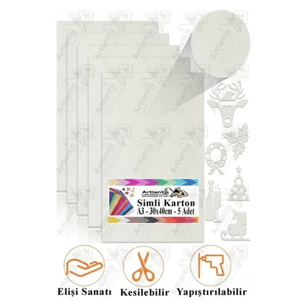 Simli Karton A3 30x40 Cm 5 Li 1 Paket Simli Fon Kartonu Parıltılı Kağıt Anasınıfı Kreş Etkinlik Proje Dekoratif - Görsel 3