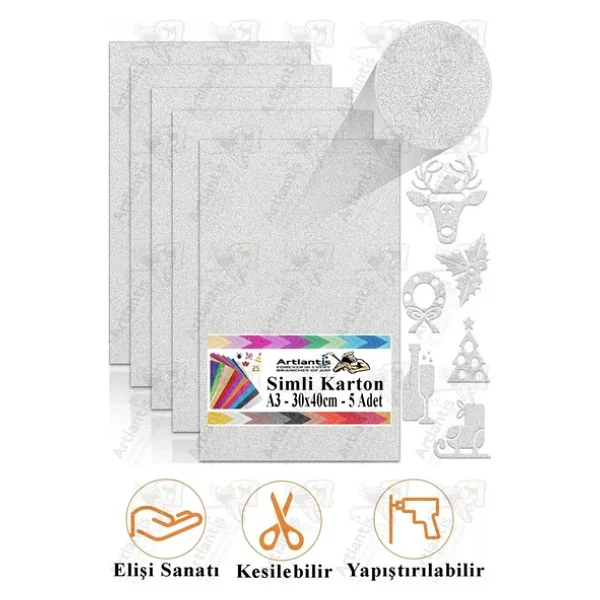 Simli Karton A3 30x40 Cm 5 Li 1 Paket Simli Fon Kartonu Parıltılı Kağıt Anasınıfı Kreş Etkinlik Proje Dekoratif - Görsel 4