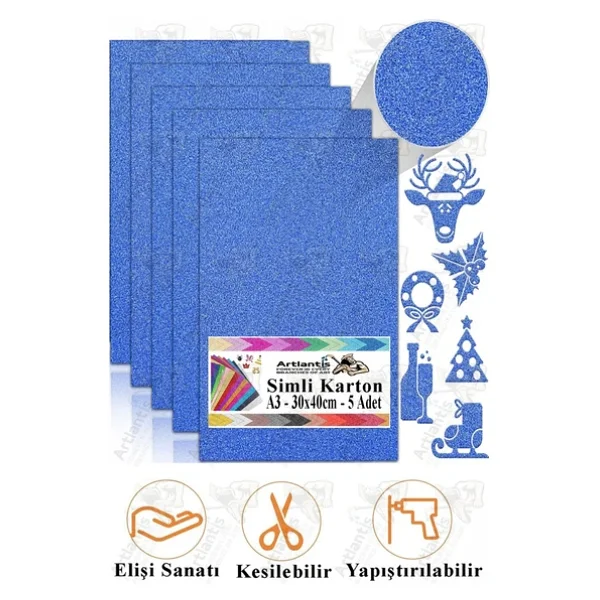 Simli Karton A3 30x40 Cm 5 Li 1 Paket Simli Fon Kartonu Parıltılı Kağıt Anasınıfı Kreş Etkinlik Proje Dekoratif - Görsel 7