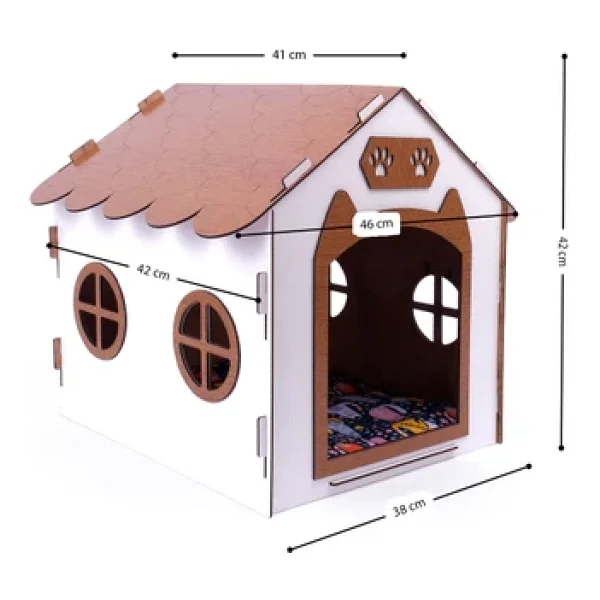 Ahşap Özel İsim Baskılı Dekoratif Kedi Evi-Kulübesi, Kediler İçin Kulübe, Kedi Kulübesi Beyaz-Ceviz - Görsel 2