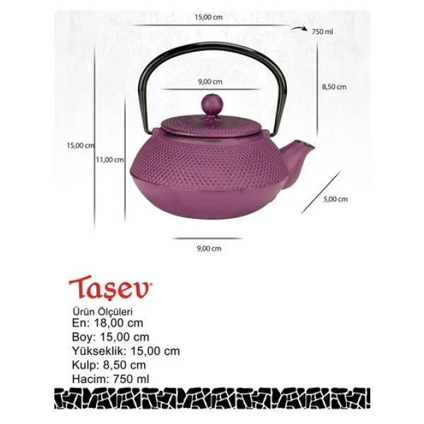 Taşev Linden Sümbül Mor 750 Ml Döküm Demlik - Görsel 4
