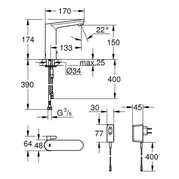 Grohe Eurosmart Cosmopolitan E 36421000 Fotoselli Lavabo Bataryası - Görsel 7