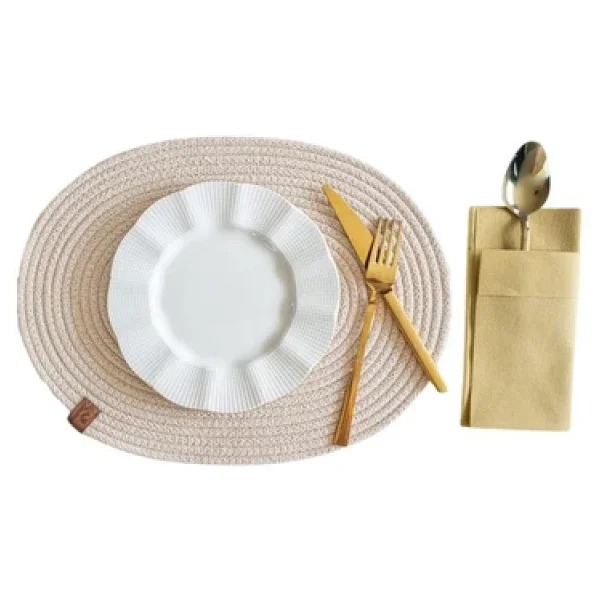 Vos Versa Amerikan Servis Tekli Supla Lux Sunum Tabak Altlığ - Oval Bej Vvhm0037 - Görsel 3