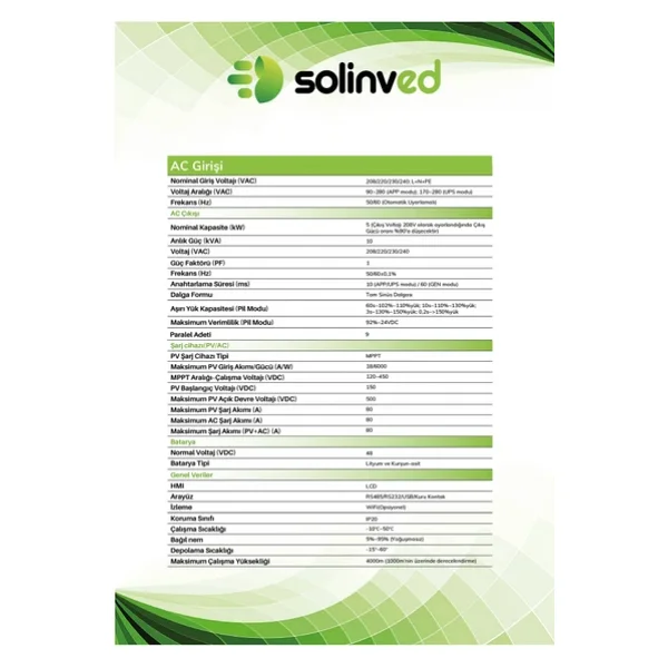 Solinved Gordion 5 Kw Mppt 48 V Off-Grid Monofaze Akıllı Inverter - Görsel 7