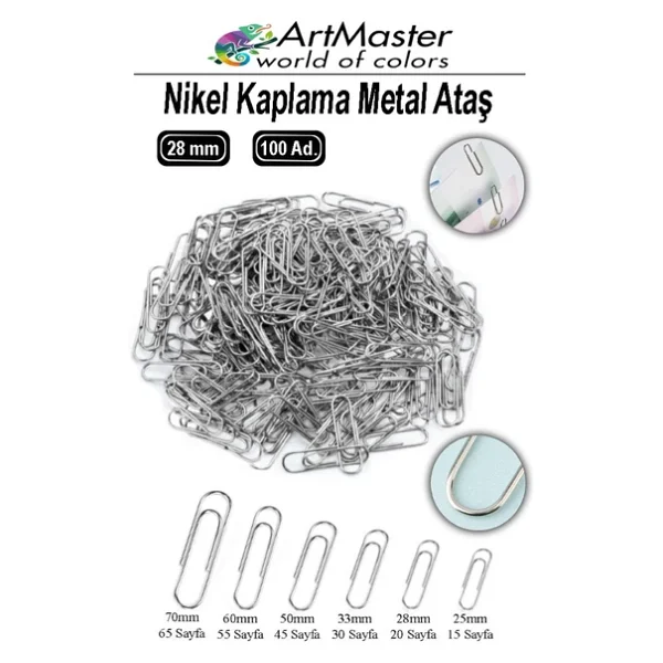 Metal Ataç 28mm 100 Lü 1 Paket Nikel Kaplama 20 Sayfa Kapasiteli Metal Ataş Ofis Okul Büro Dayanıklı Paslanmaz - Görsel 3