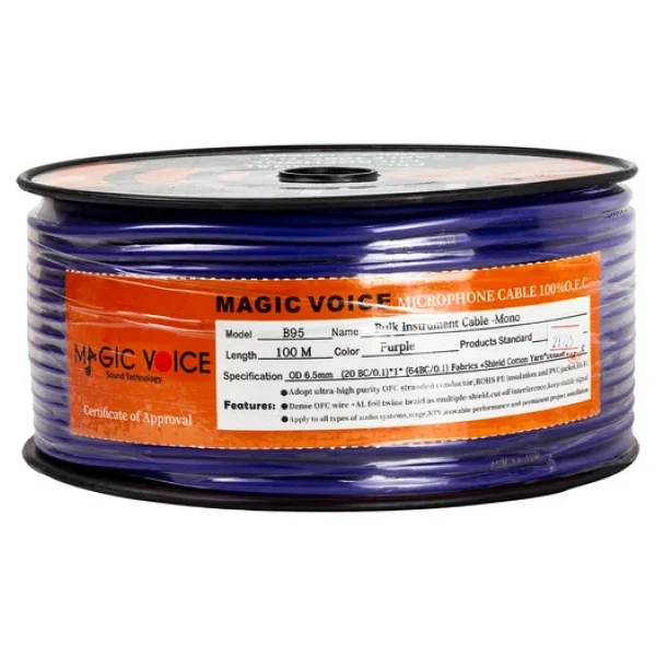 Magicvoice B96 Profesyonel Tek Damarlı Blendajlı Enstrüman Mikrofon Kablosu Mono 100 Metre (Mor) - Görsel 3