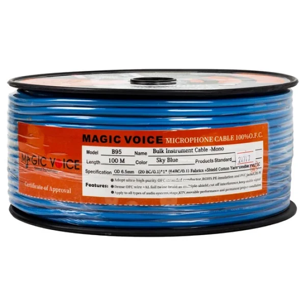 Magicvoice B96 Profesyonel Tek Damarlı Blendajlı Enstrüman Mikrofon Kablosu Mono 100 Metre (Açık Mavi) - Görsel 3