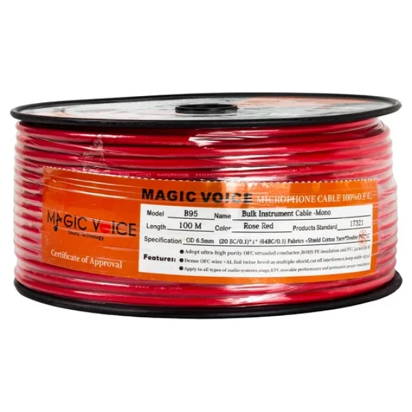 Magicvoice B96 Profesyonel Tek Damarlı Blendajlı Enstrüman Mikrofon Kablosu Mono 100 Metre (Kırmızı) - Görsel 3
