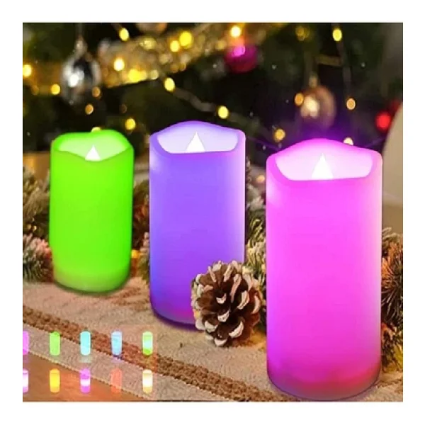 Kuzey LED Remote Control Electronic Candle Kumandalı Renkli Işıklı Mum 3lü Set Küçük Orta Büyük Işıklı Mum - Görsel 4