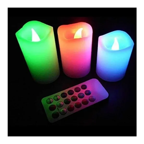 Kuzey LED Remote Control Electronic Candle Kumandalı Renkli Işıklı Mum 3lü Set Küçük Orta Büyük Işıklı Mum - Görsel 6