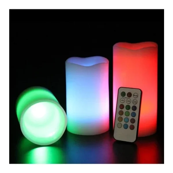 Kuzey LED Remote Control Electronic Candle Kumandalı Renkli Işıklı Mum 3lü Set Küçük Orta Büyük Işıklı Mum - Görsel 5