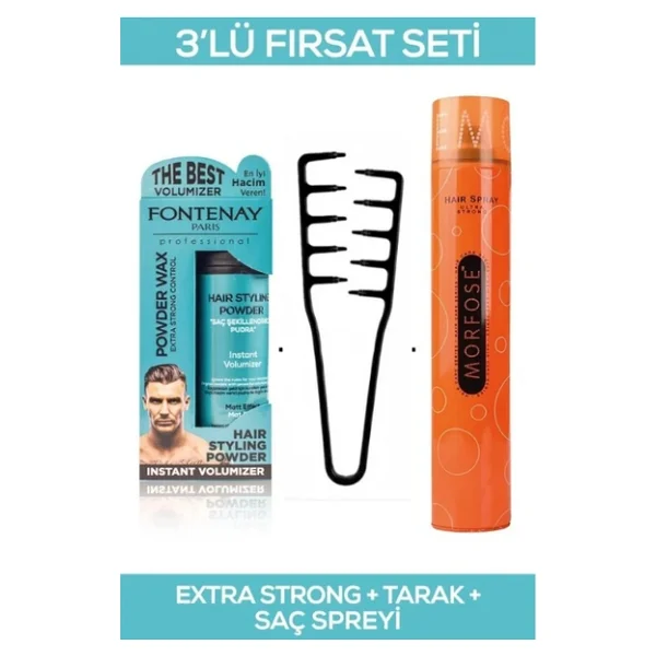 Fontenay Saç Şekillendirici Pudra Toz Wax Matt Effect + Mucizevi Şekil Tarağı + Saç Sprey 3'lü Set - Görsel 3