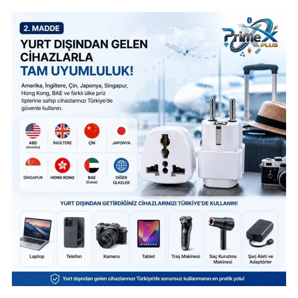 Primex Px-Amc1 Amerikan Priz Türk Çevirici, İngiliz Priz Türk Prize Dönüştürücü, Universal Priz Dönüştürücü - Görsel 4