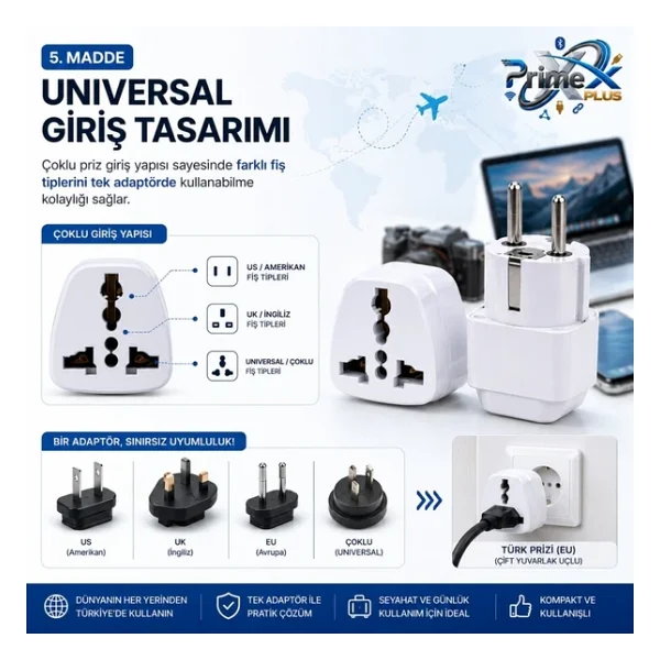 Primex Px-Amc1 Amerikan Priz Türk Çevirici, İngiliz Priz Türk Prize Dönüştürücü, Universal Priz Dönüştürücü - Görsel 7
