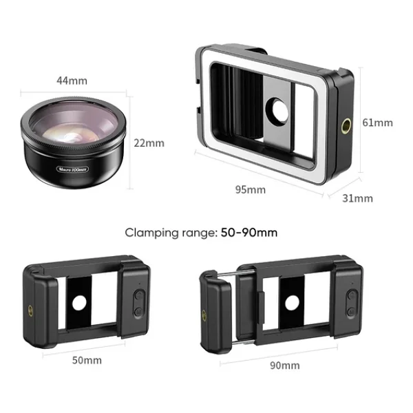 Apexel HD 100mm Profesyonel Yakın Çekim Makro Yakın Çekim Lensi Ve 3 Renkli Dolgu Işığı Kiti Apl-Hb - Görsel 9