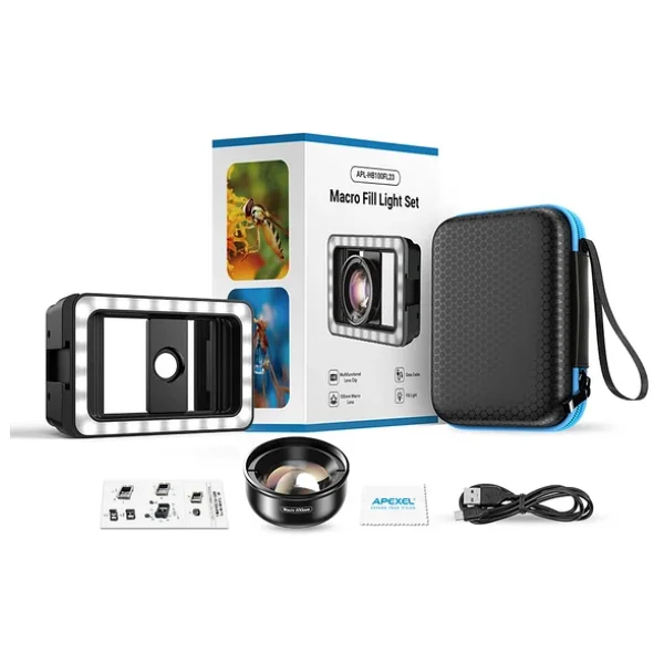Apexel HD 100mm Profesyonel Yakın Çekim Makro Yakın Çekim Lensi Ve 3 Renkli Dolgu Işığı Kiti Apl-Hb - Görsel 3