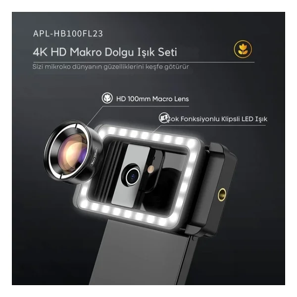 Apexel HD 100mm Profesyonel Yakın Çekim Makro Yakın Çekim Lensi Ve 3 Renkli Dolgu Işığı Kiti Apl-Hb - Görsel 10