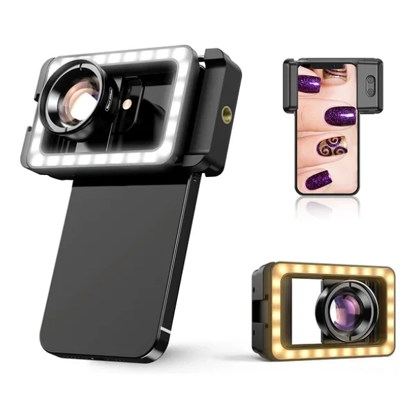 Apexel HD 100mm Profesyonel Yakın Çekim Makro Yakın Çekim Lensi Ve 3 Renkli Dolgu Işığı Kiti Apl-Hb - Görsel 2
