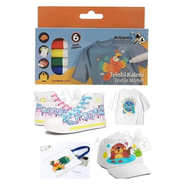 Kumaş Kalemi 6 Renk Tekstil Markör Kalemi 1 Paket Kalıcı Tişört Ayakkabı Giysi Bez Çanta Keçeli Boyama Kalemi - Görsel 3