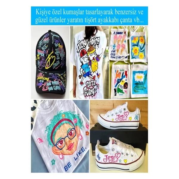 Kumaş Kalemi 6 Renk Tekstil Markör Kalemi 1 Paket Kalıcı Tişört Ayakkabı Giysi Bez Çanta Keçeli Boyama Kalemi - Görsel 5
