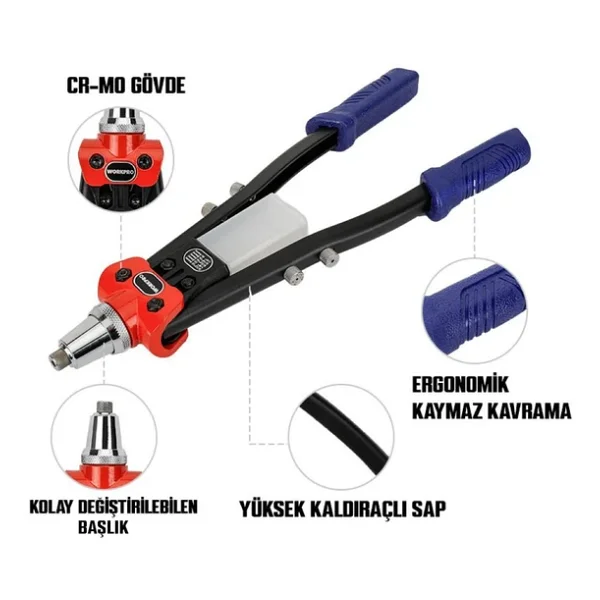 Workpro Wp225001 400 Mm Perçin Tabancası + 100 Adet Perçin - Görsel 4