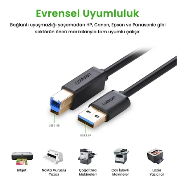 Ugreen 10372 2 M USB 3.0 Yazıcı Kablosu - Görsel 4