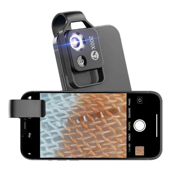 Apexel 200x Büyütmeli Mobil Mikroskop Telefon Lensi LED Işıklı Portatif Tak Çalıştır Polarize Filtreli - Görsel 3
